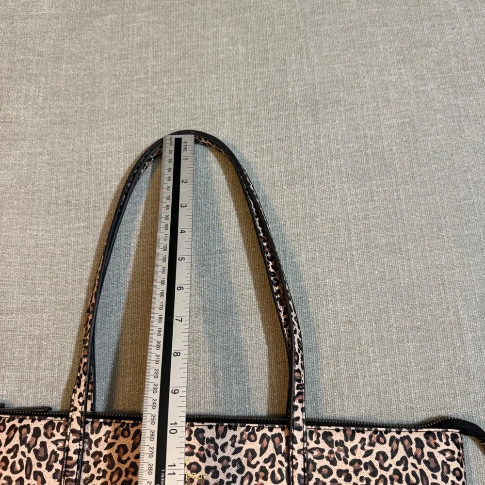 Kate Spade Leopard Print Tote Bag Glitter Bottom Black Tan Animal Print Large - Picture 9 of 9